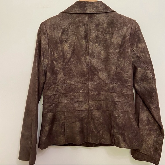 Brown leather blazer BERNARDO gold genuine leather jacket soft classy funky - Picture 7 of 16